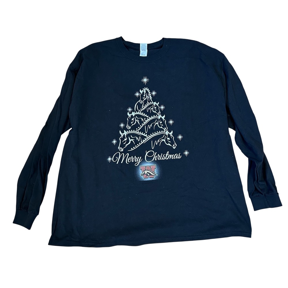 Western Michigan University WMU Christmas T-shirt with bronco horses as tree 3XL